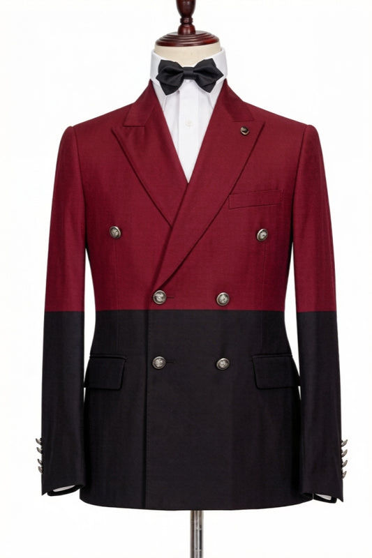 Chic Black And Burgundy Peaked Lapel Prom Men Suits